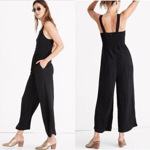 MADEWELL Black Smocked Button Down Crop Jumpsuit